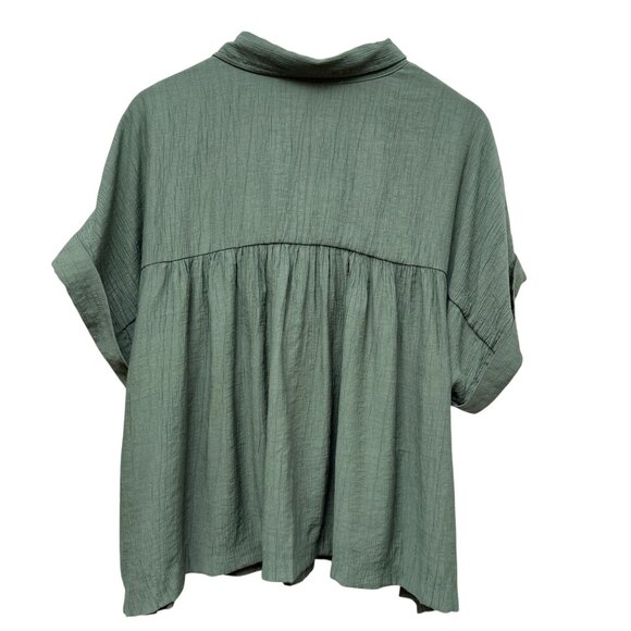 JOE FRESH Womens Top Plus Size 3X Green Boho Blouse Rayon Short Sleeve Flowy - Picture 2 of 7